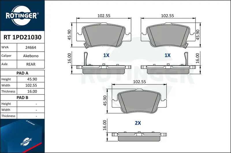 ROTINGER RT1PD21030 Колодки тормозные дисковые без