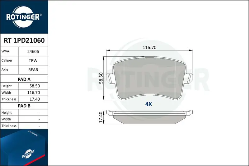 ROTINGER RT1PD21060 Колодки тормозные дисковые без