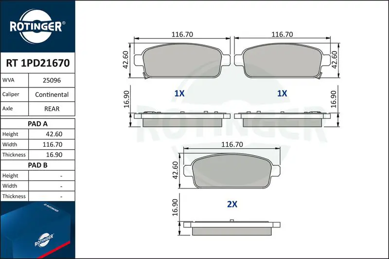 ROTINGER RT1PD21670 Колодки тормозные дисковые без