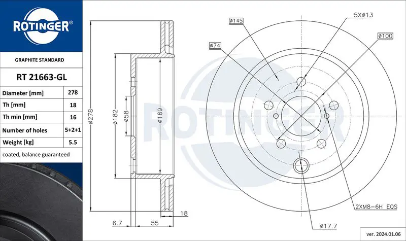 ROTINGER RT21663GL Диск тормозной графитовый