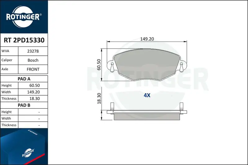 ROTINGER RT2PD15330 Колодки тормозные дисковые без