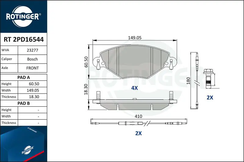 ROTINGER RT2PD16544 Колодки тормозные дисковые с