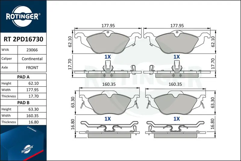 ROTINGER RT2PD16730 Колодки тормозные дисковые без