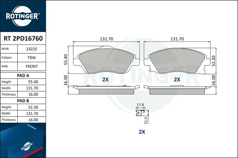 ROTINGER RT2PD16760 Колодки тормозные дисковые без