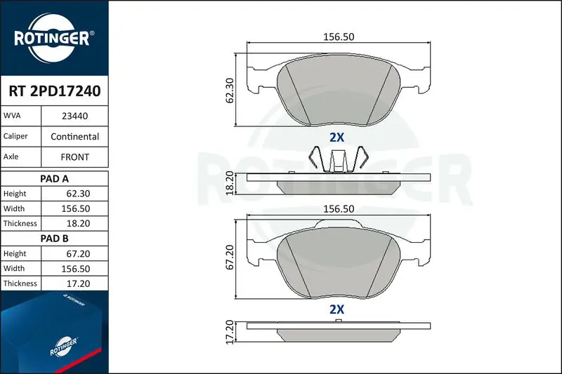 RT2PD17240 Колодки тормозные дисковые без