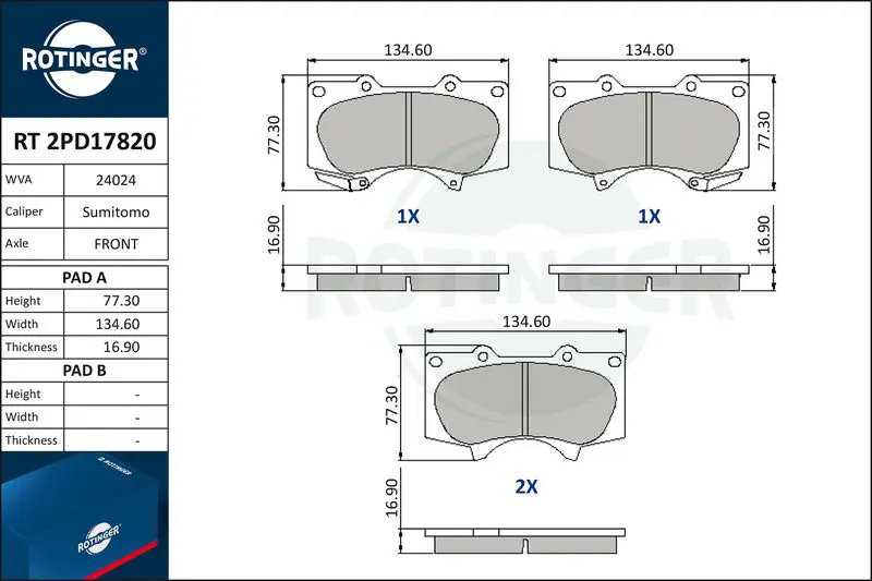 ROTINGER RT2PD17820 Комплект тормозных колодок,