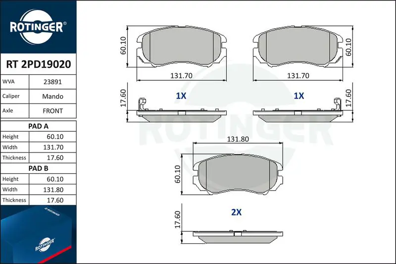 ROTINGER RT2PD19020 Колодки тормозные дисковые без