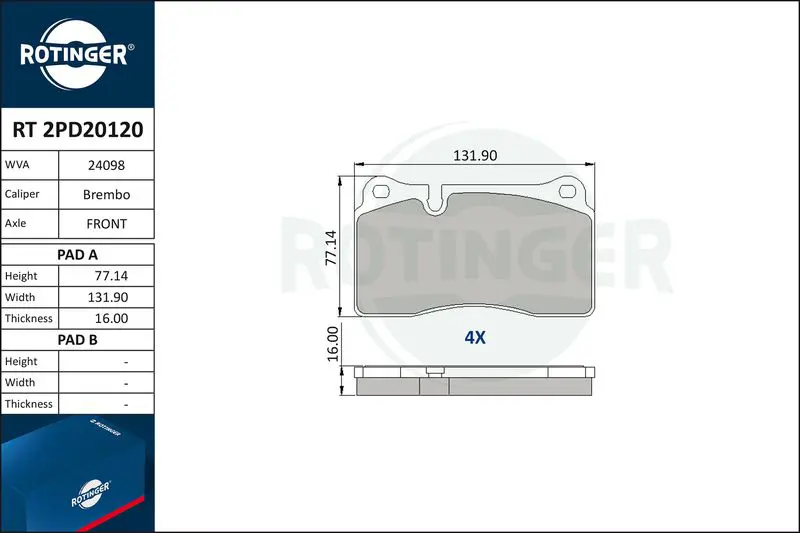 ROTINGER RT2PD20120 Колодки тормозные дисковые без