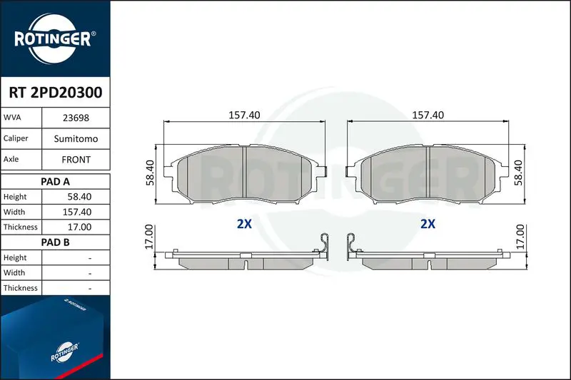 ROTINGER RT2PD20300 Колодки тормозные дисковые без