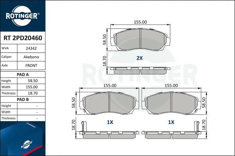 ROTINGER RT2PD20460 Колодки тормозные дисковые без