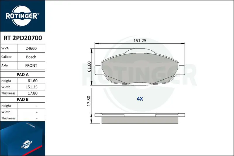 ROTINGER RT2PD20700 Колодки тормозные дисковые без