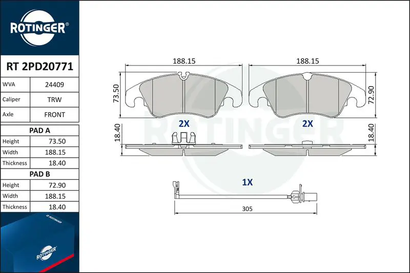 RT2PD20771 Комплект тормозных колодок,