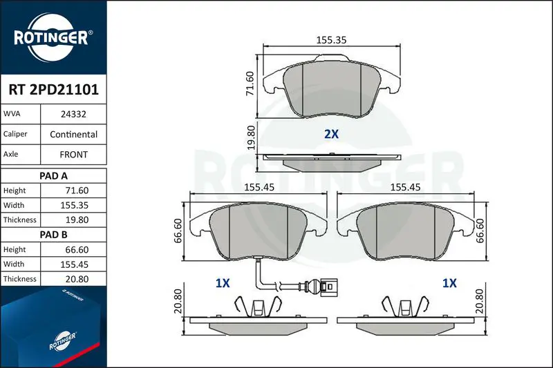 RT2PD21101 Колодки тормозные дисковые с
