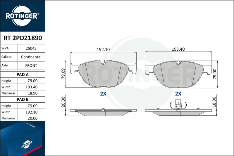 RT2PD21890 Колодки тормозные дисковые без