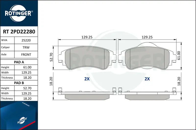 RT2PD22280 Колодки тормозные дисковые без