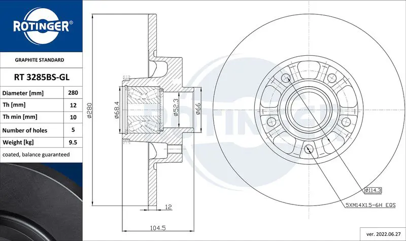 ROTINGER RT3285BSGL Тормозной диск