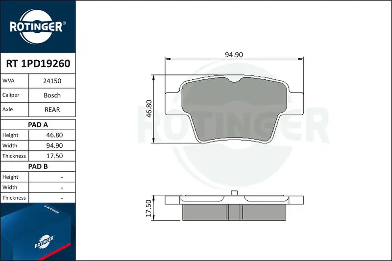 ROTINGER RT1PD19260 Комплект тормозных колодок,