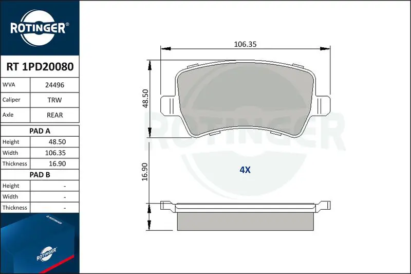 ROTINGER RT1PD20080 Комплект тормозных колодок,