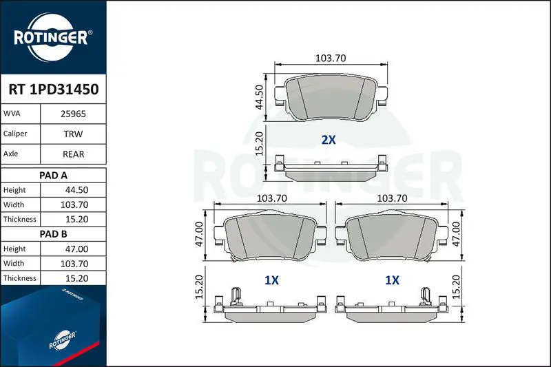 ROTINGER RT1PD31450 Колодки тормозные дисковые без