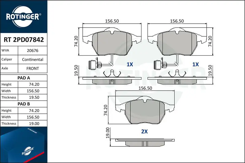 ROTINGER RT2PD07842 Колодки тормозные дисковые с