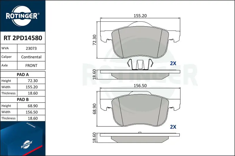 RT2PD14580 Колодки тормозные дисковые без