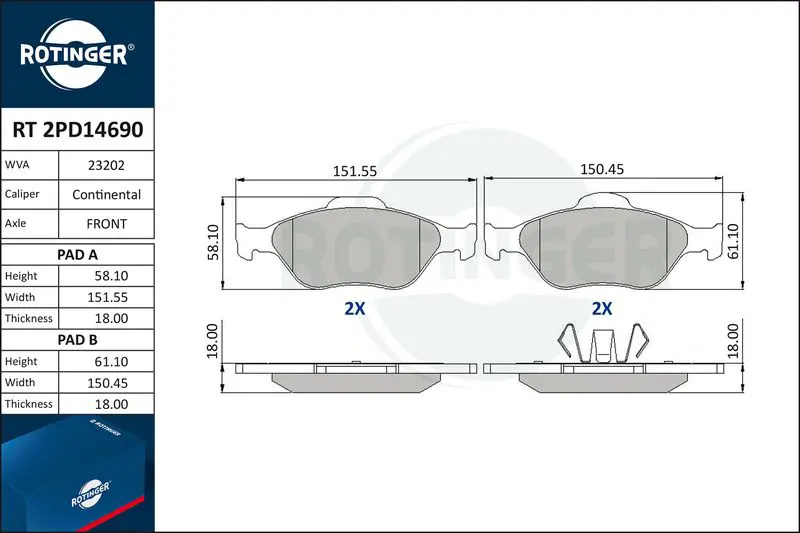 ROTINGER RT2PD14690 Колодки тормозные дисковые без