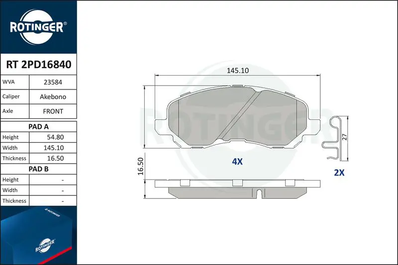 RT2PD16840 Колодки тормозные дисковые без