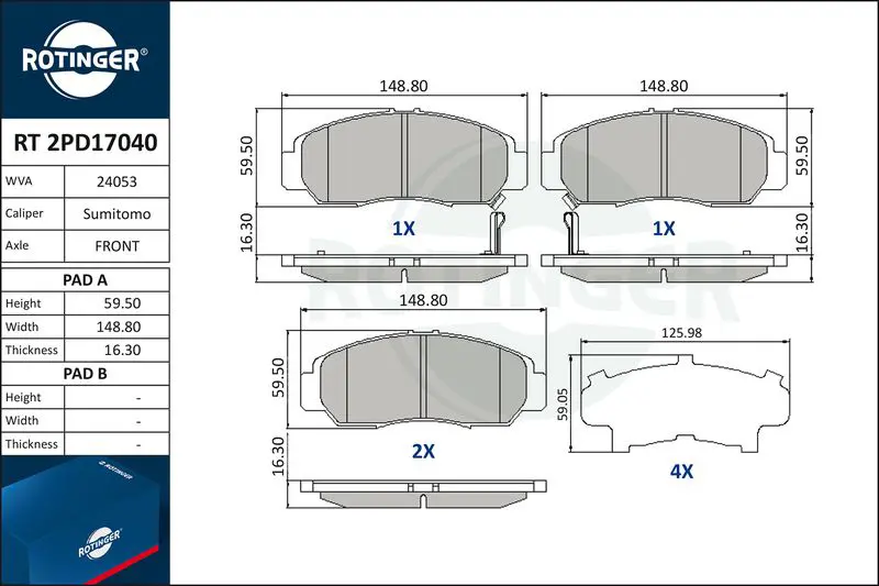 ROTINGER RT2PD17040 Колодки тормозные дисковые без