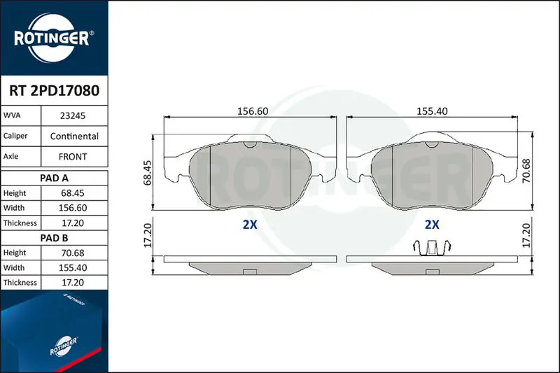 RT2PD17080 Колодки тормозные дисковые без