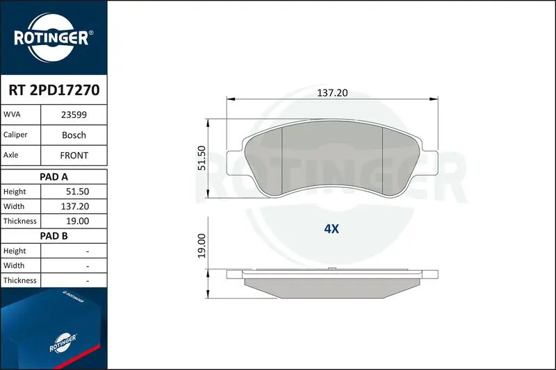 ROTINGER RT2PD17270 Комплект тормозных колодок,