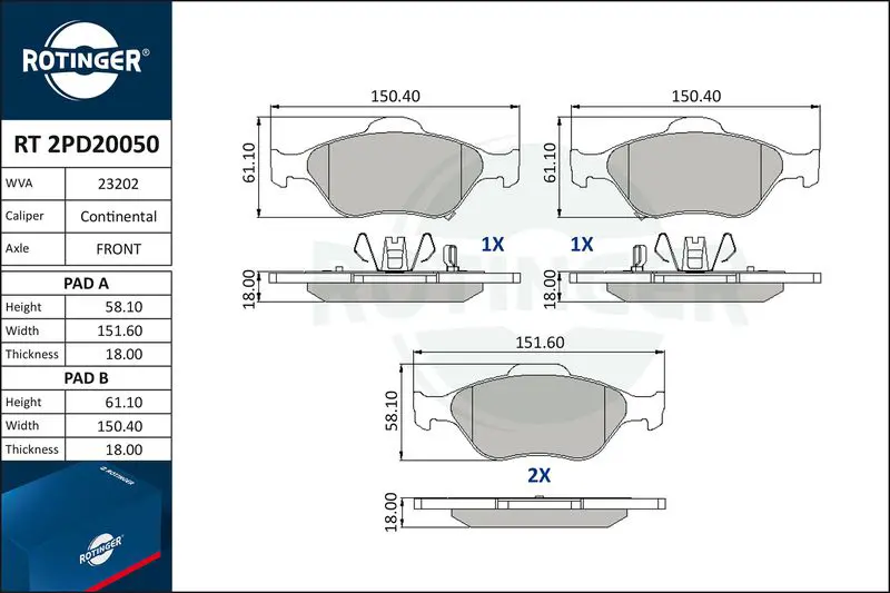RT2PD20050 Колодки тормозные дисковые без