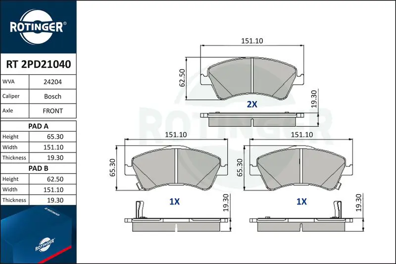 RT2PD21040 Колодки тормозные дисковые без