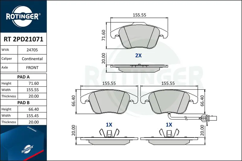 RT2PD21071 Колодки тормозные дисковые с