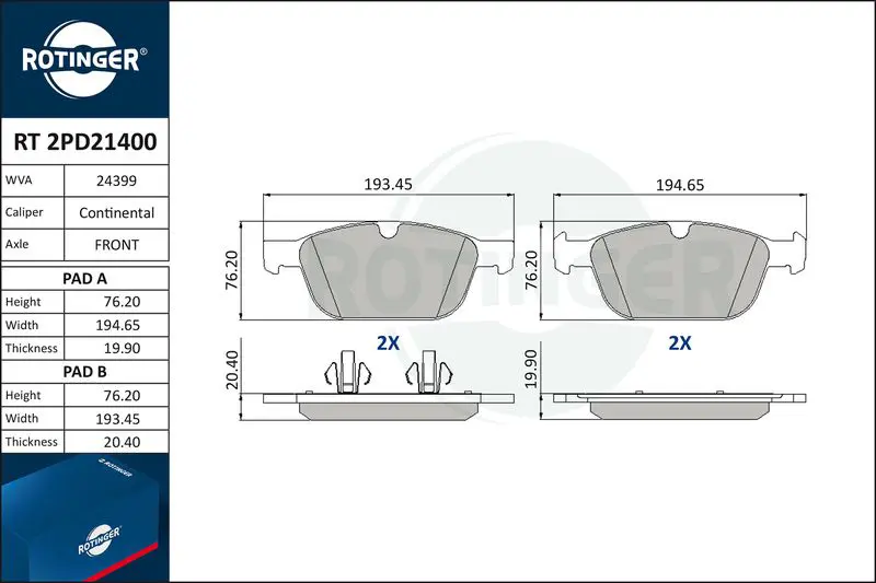ROTINGER RT2PD21400 Колодки тормозные дисковые