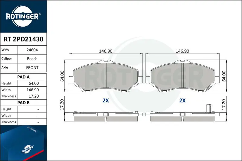 ROTINGER RT2PD21430 Комплект тормозных колодок,