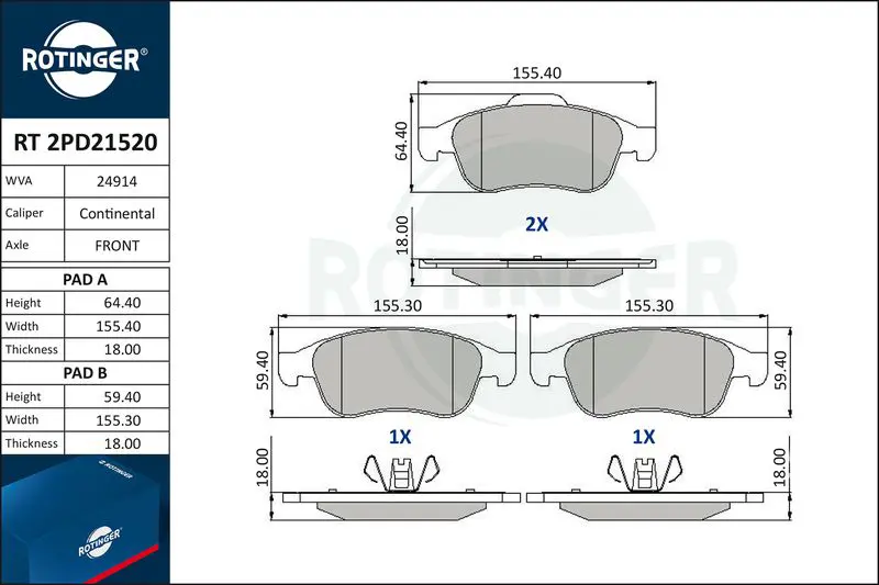 ROTINGER RT2PD21520 Колодки тормозные дисковые без