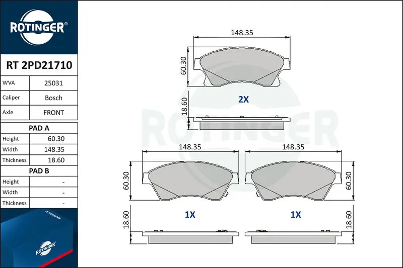 ROTINGER RT2PD21710 Колодки тормозные дисковые без