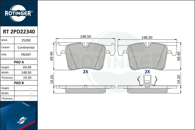 ROTINGER RT2PD22340 Колодки тормозные дисковые без