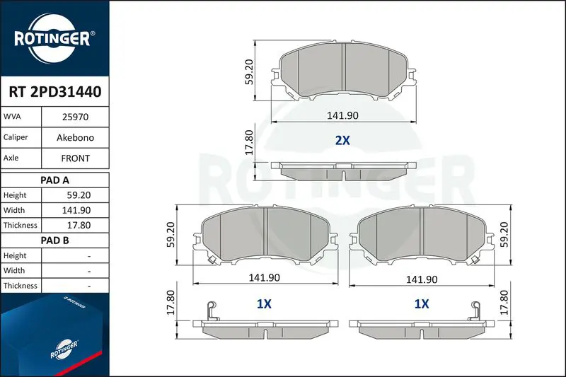 ROTINGER RT2PD31440 Колодки тормозные дисковые без