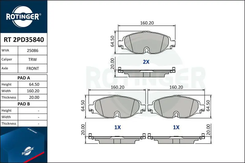 ROTINGER RT2PD35840 Колодки тормозные дисковые без