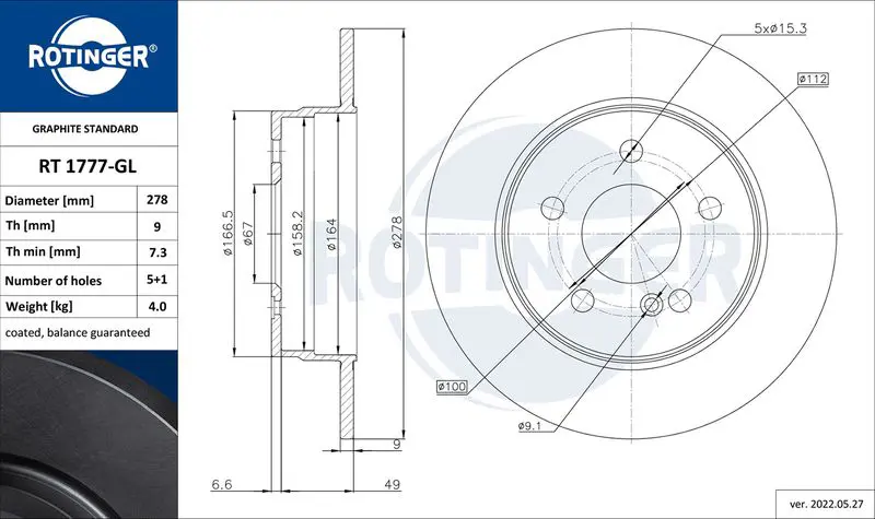 ROTINGER RT1777GL Диск тормозной графитовый