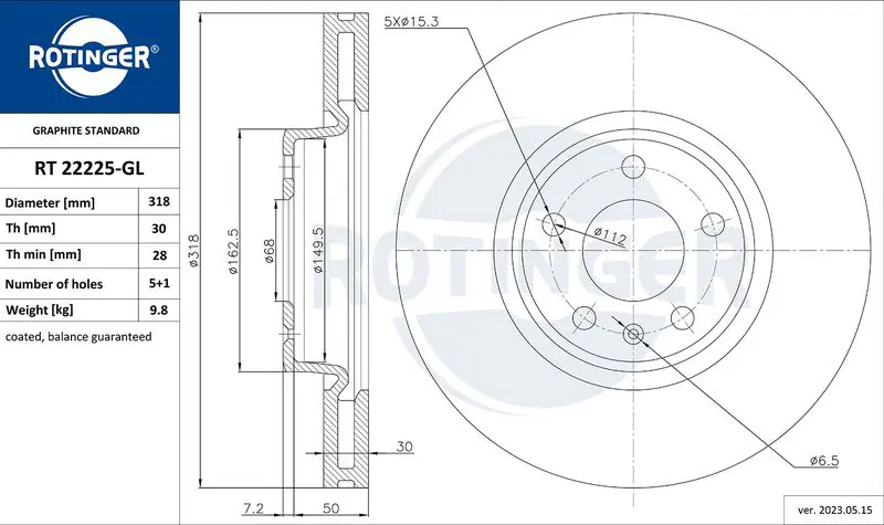 ROTINGER RT22225GL Диск тормозной графитовый