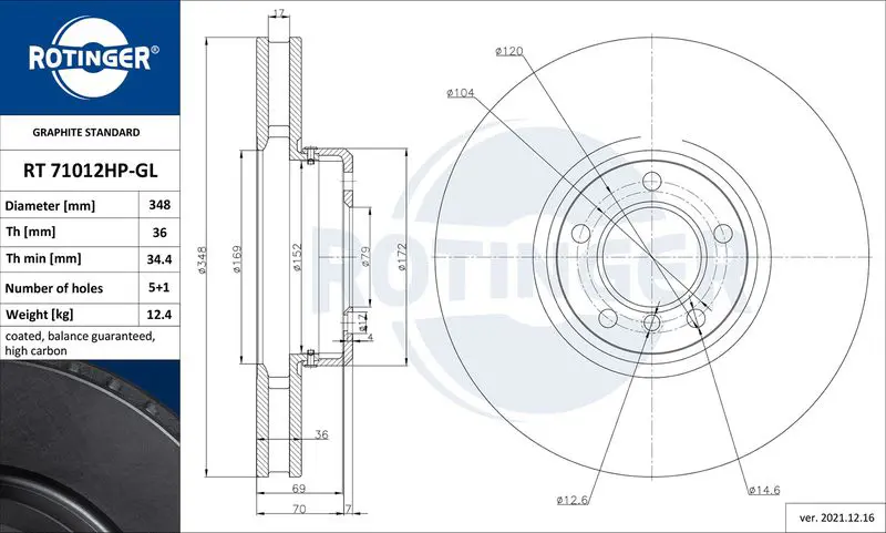 ROTINGER RT71012HPGL Тормозной диск