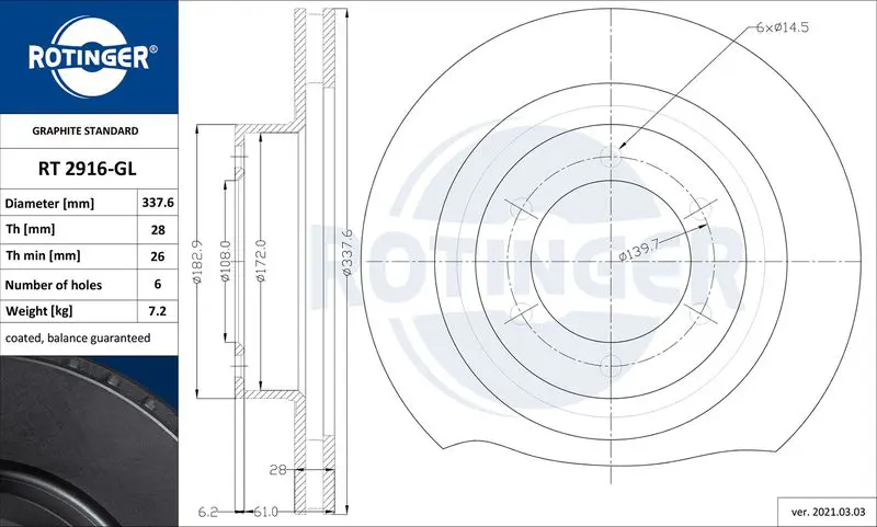 ROTINGER RT2916GL Тормозной диск