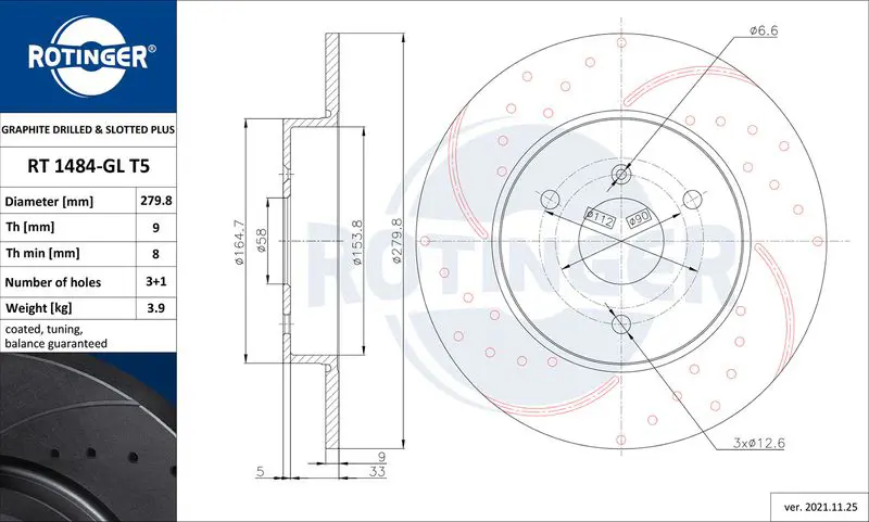 ROTINGER RT1484GLT5 Диск тормозной графитовый с