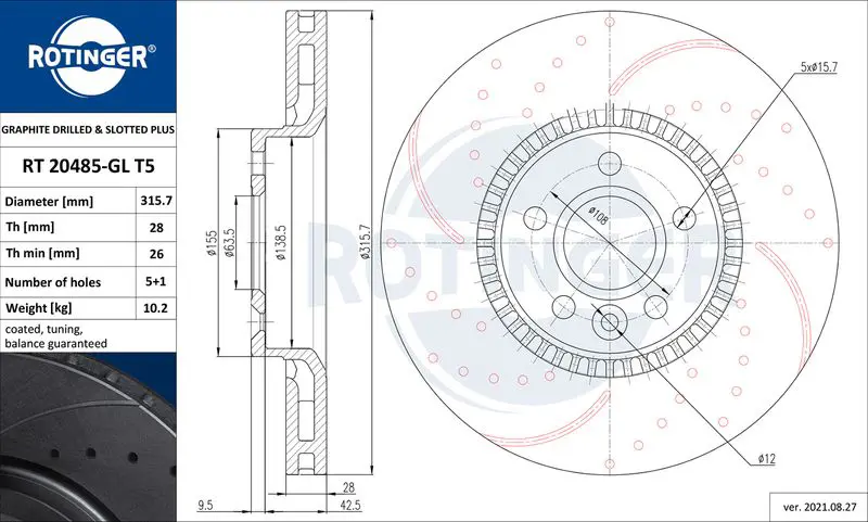 ROTINGER RT20485GLT5 Диск тормозной графитовый с