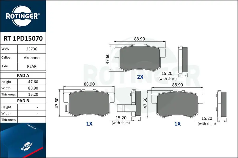 ROTINGER RT1PD15070 Комплект тормозных колодок,