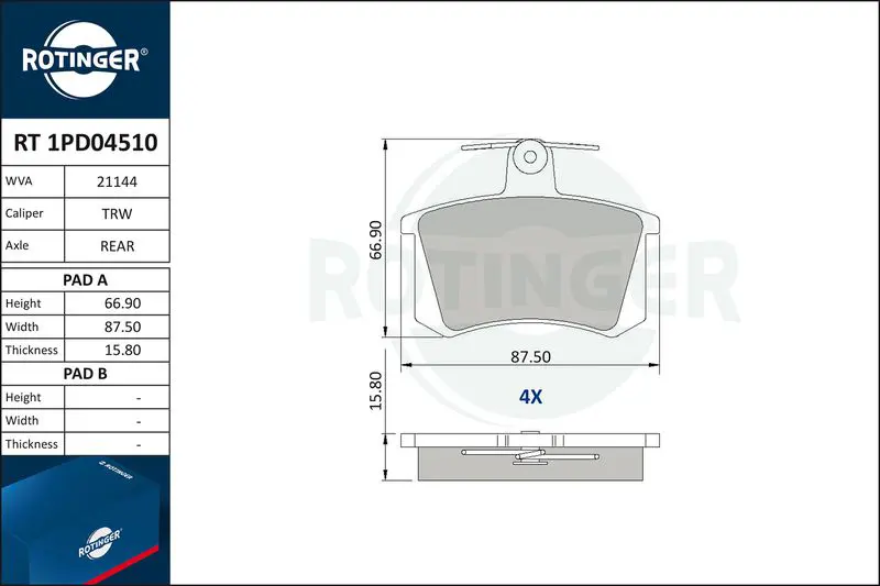 ROTINGER RT1PD04510 Комплект тормозных колодок,