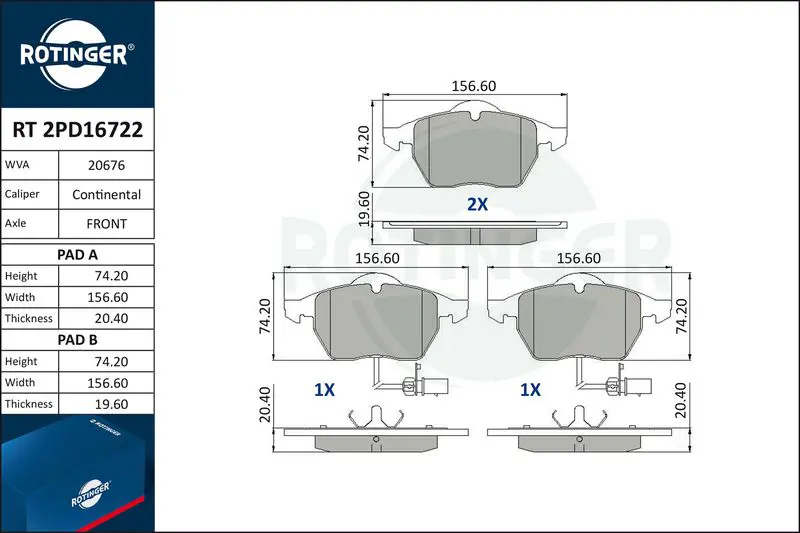 ROTINGER RT2PD16722 Колодки тормозные дисковые с