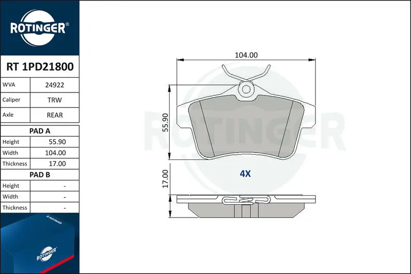 ROTINGER RT1PD21800 Колодки тормозные дисковые без